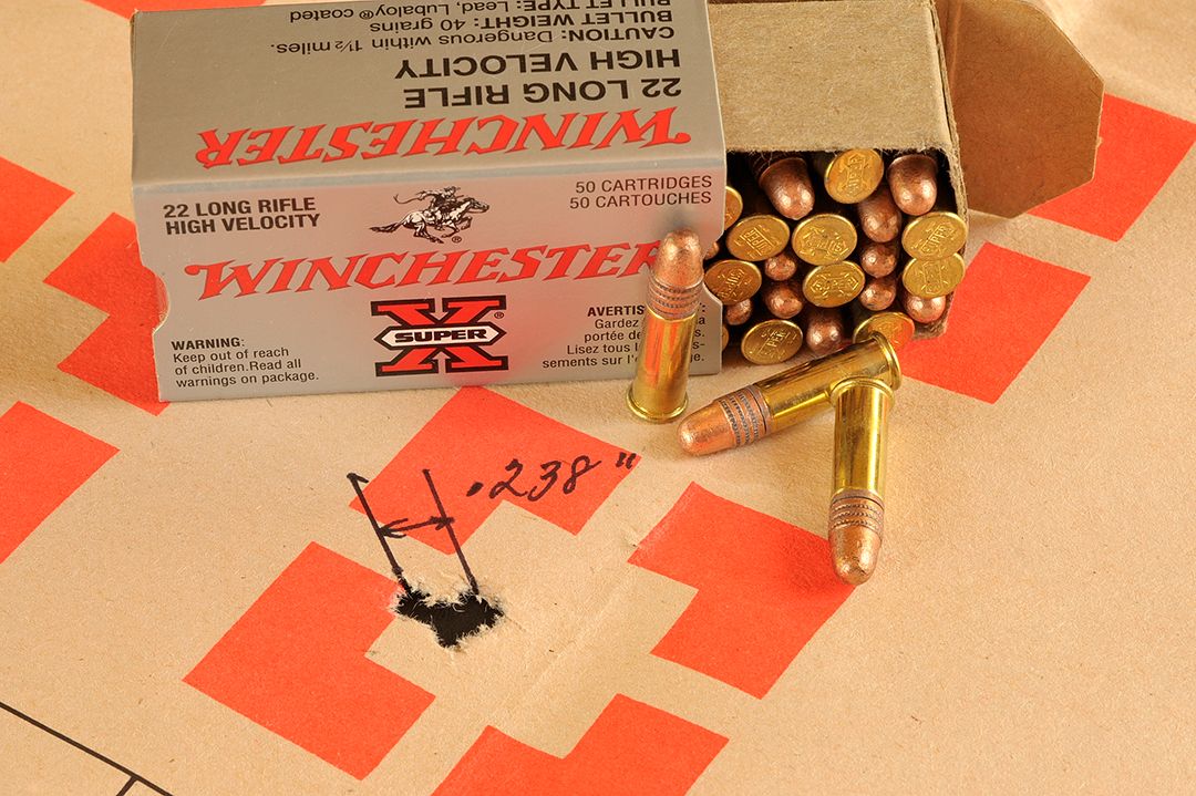 The Winchester High Velocity produced the best results with this .238-inch group.